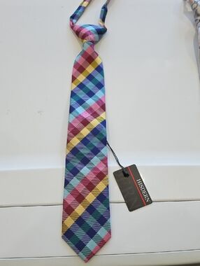 NWT Multicolor Plaid Silk Tie BOYS